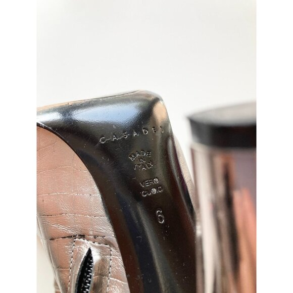 CASADEI Silver Croc-Embossed Leather Mid Calf Platform Mid Calf Boots, Size 6 - Picture 15 of 16